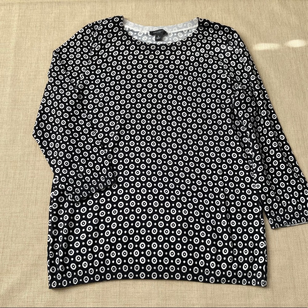 Ann Taylor Black & Cream Knit Cotton Blend Top Sweater Blouse